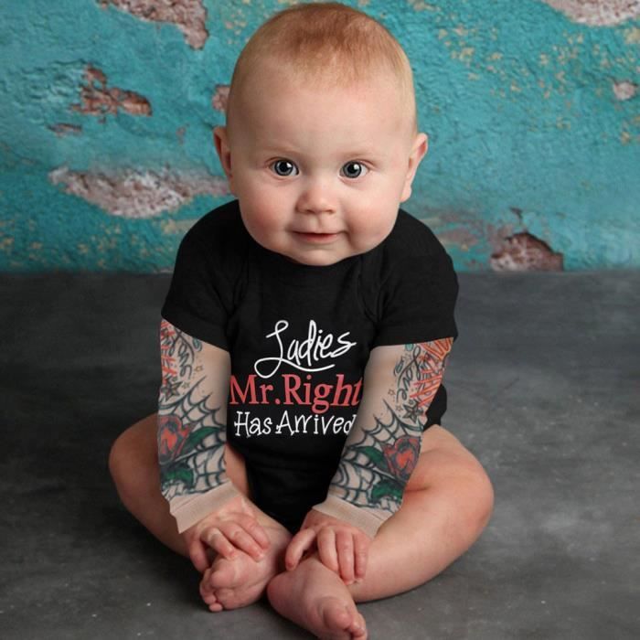 Body Nouveau Ne Bebe Garcon Tatouage Imprime Manches Longues Patchwork Barboteuse Noir Noir Cdiscount Pret A Porter