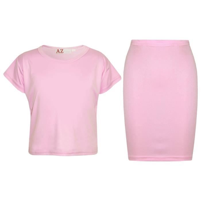 Ensemble t-shirt court et jupe crayon unie pour filles 5-13 ans