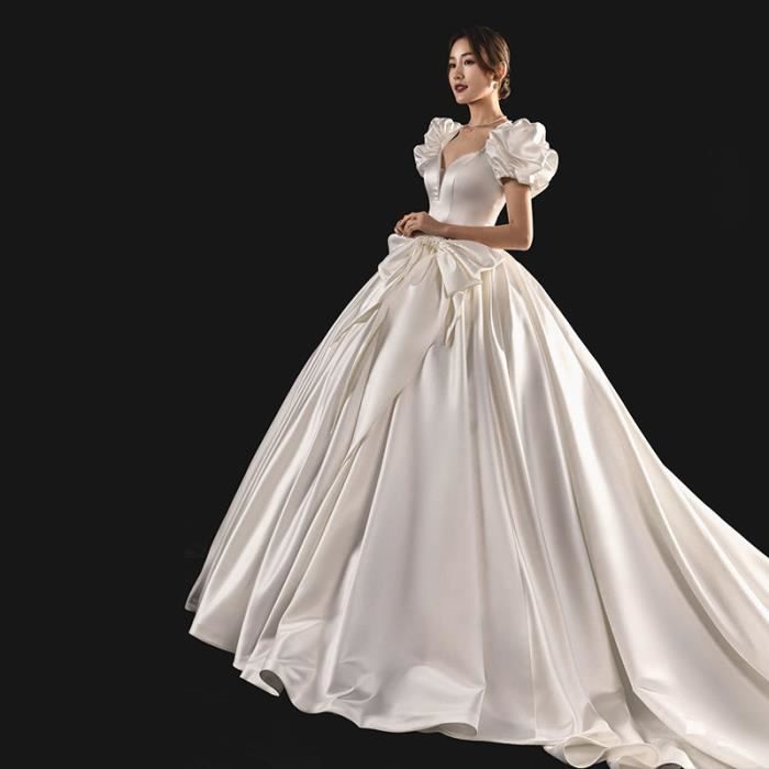 robe de mariée en satin 2021 mariée principale voile traînant lumière luxe vintage court princesse vent super fée petite robe