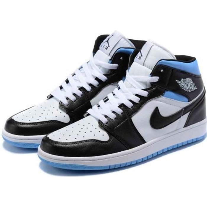 Basket Jordan 1 Mid Chaussure de Sport pour Homme Femme Blanc noir bleu