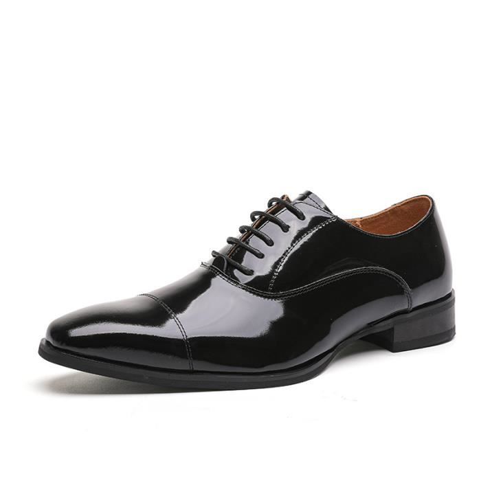 Derby en Cuir Homme Mariage Oxford Business Brogues Vernis - Noir