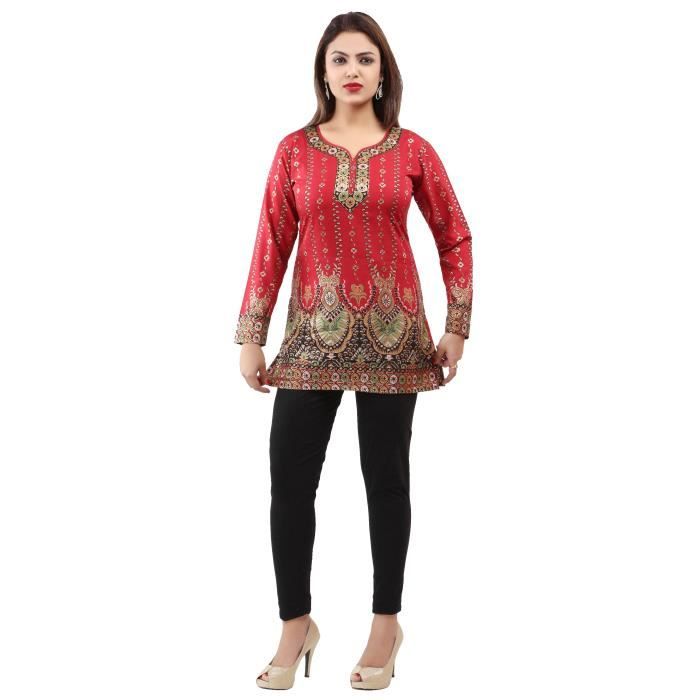 Tunique indienne ethnique bohème kurti indien kurtee rouge