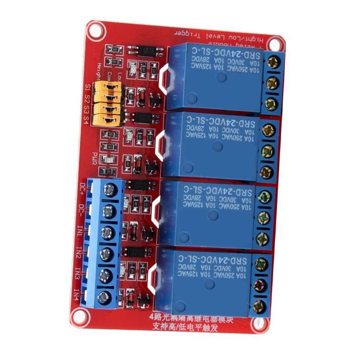 Module Relais 4 Canaux 12V 16A Sur Rail DIN - Compatible NPN/PNP - LED Indicateurs - Contrôle Puissance