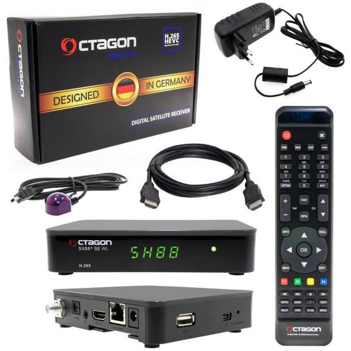 Octagon SX88 SE CA HD HEVC Full HD DVB-S2X Récepteur satellite IP Noir avec carte HD TiVuSat Actif