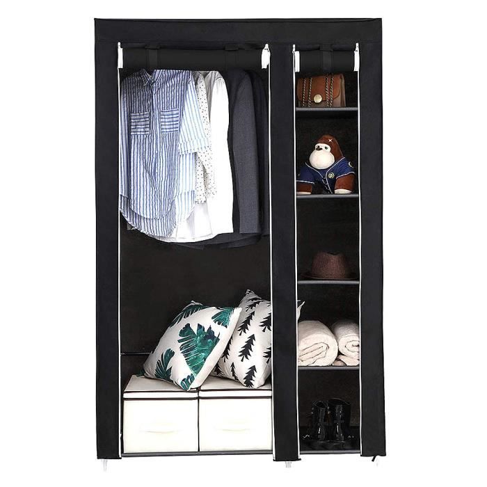 Armoire de Dressing Pliable en Toile XL OOBEST - Noir - 110 x 45 x 175 cm - Penderie et Étagères