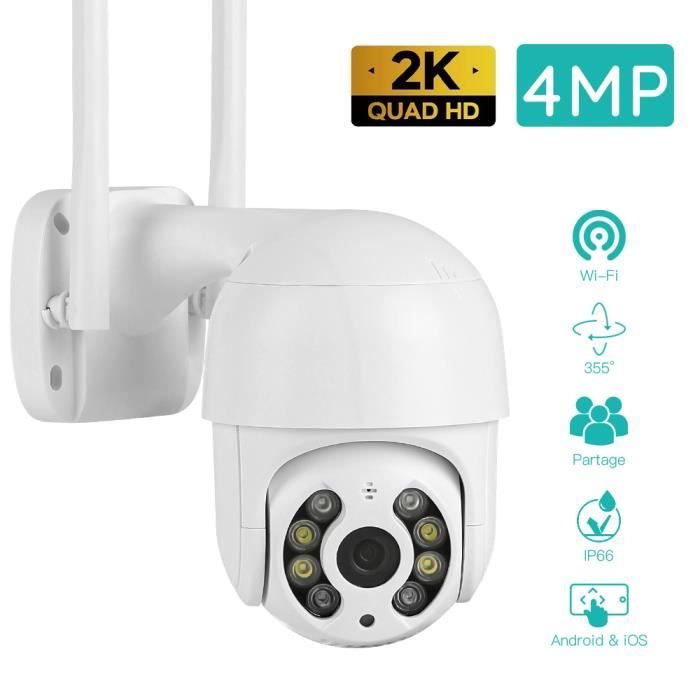 Camera Surveillance 1080P WiFi, Camera IP Audio Bidirectionnel, Détecteur de Mouvement, Vision Nocturne, IP66