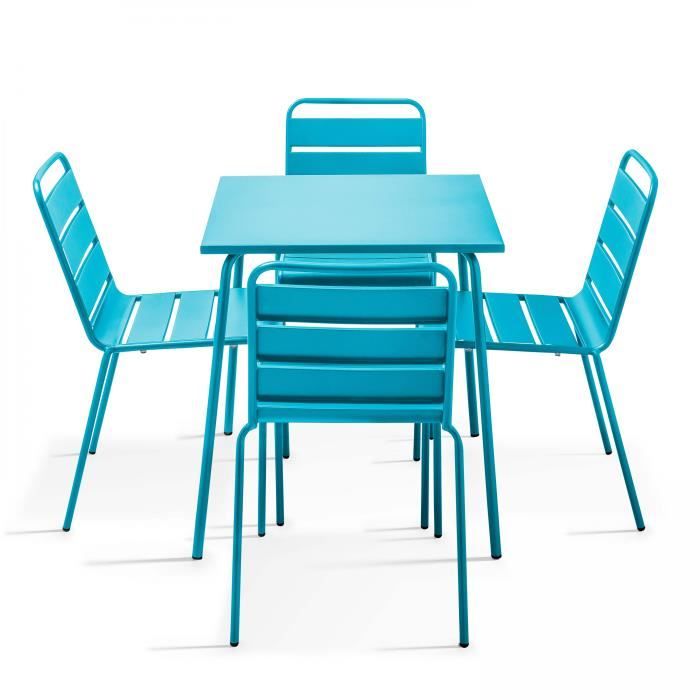 Ensemble table de jardin et 4 chaises en métal Bleu