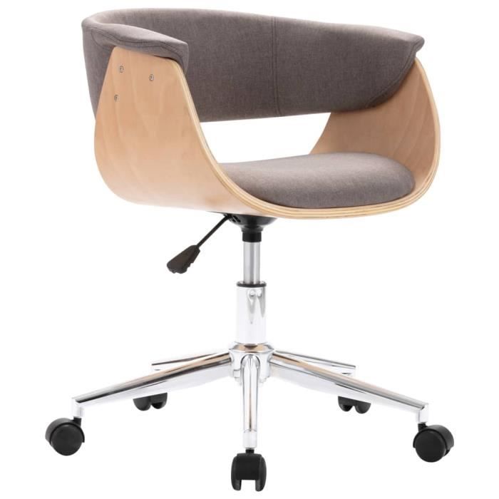 FAUTEUIL - UMR - Taupe Chaise pivotante de bureau Taupe Bois courbé et tissu -[3dI3c4]