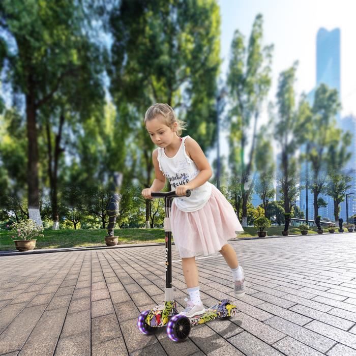 Trottinette 3 Roues Pour Enfants 2-8 Ans Avec Siège Amovible - Guidon Réglable, Pliable, Lumières LED