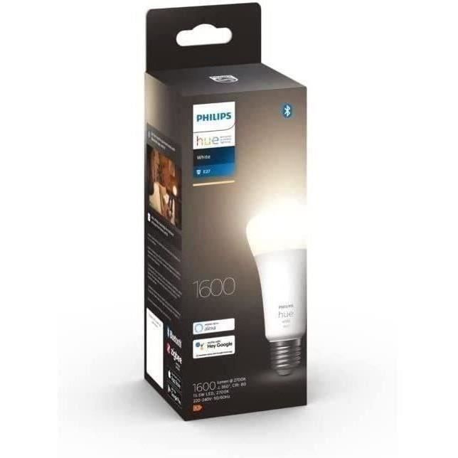 Philips Hue White, ampoule LED connectée E27 100W, 1600 lumen, compatible Bluetooth, fonctionne avec
