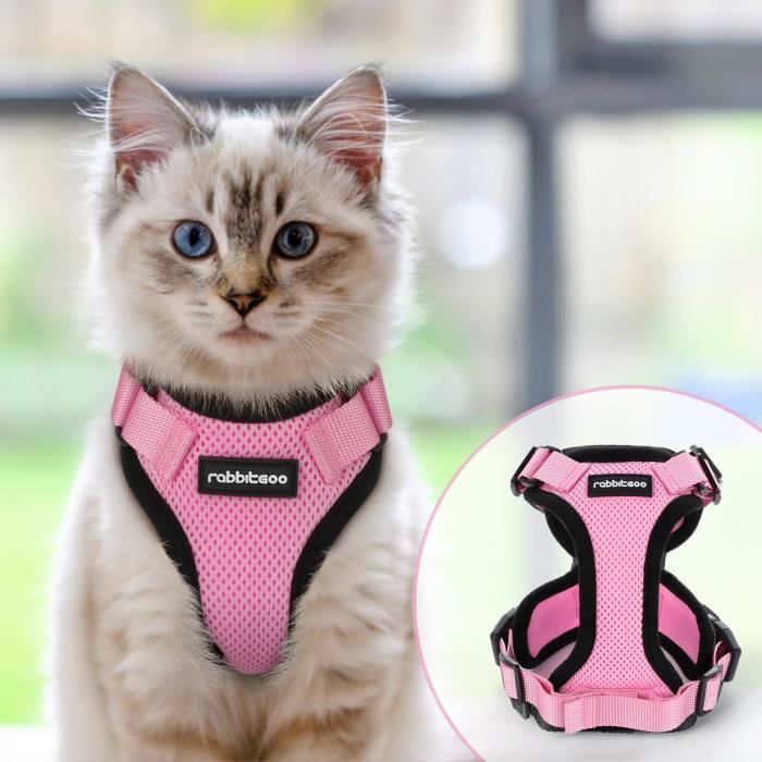 Comparer les prix de Rabbitgoo Harnais Chat Harnais pour Chat/Petit Chien Rose S Anti traction Collier Harnai Chat Réglable Respirant réfléchissant