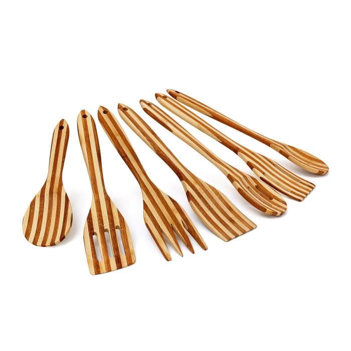 Set 5 Ustensiles Cuisine En Bois Chef Pomodoro - Cuillères, Spatules En Acacia 30,5cm, Antirayant (Bleu)
