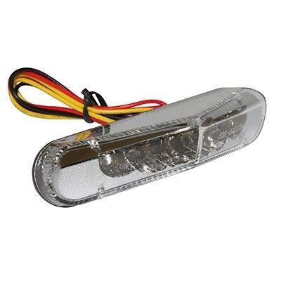 FEU ARRIERE 50 A BOITE-MOTO A LEDS TRIANGLE FUME AVEC ECLAIRAGE DE PLAQUE (6 LEDS ROUGES) -HOMOLOGUE CE
