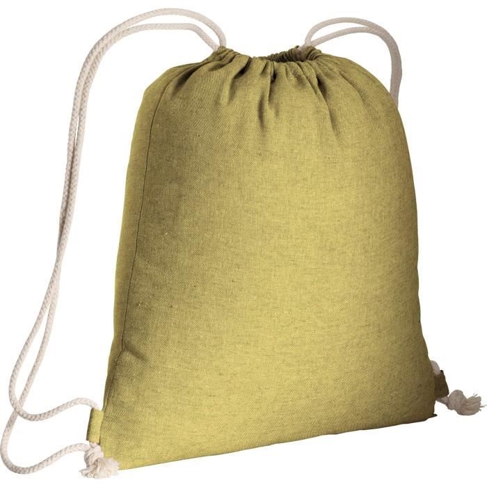 Sac À Dos De Sport En Coton Naturel Vert Tissu Résistant 155 G-M², Cordon De Serrage Coloré, Sac