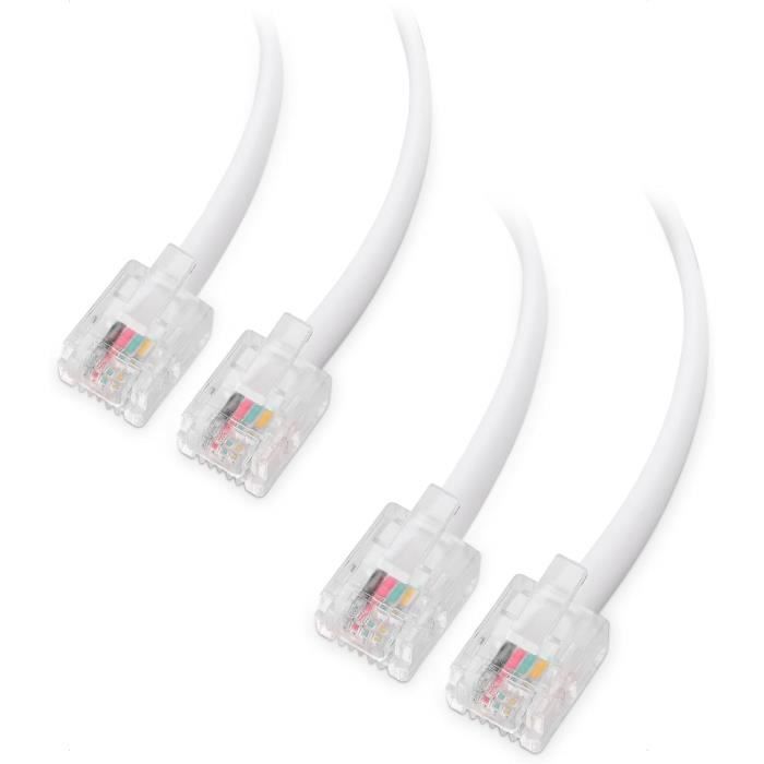 Câble Téléphonique Plat RJ11 6/4 – Longueur 20 M – Noir – 4 Fils – Pour Ligne Fixe, Modem, Fax - 5