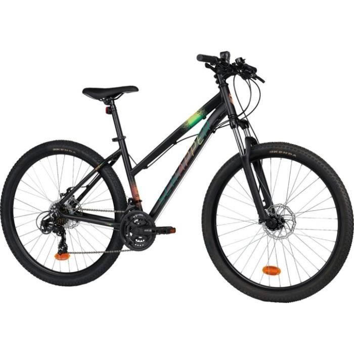 Vélo VTT 27.5'' Femme SCRAPPER EXALTA 3.1 avec cadre en aluminium, 21 Vitesses, equipé Shimano et double freins à disque.