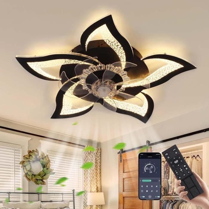 Ventilateur De Plafond Avec Lumière LED - Moteur DC Silencieux - 6 Vitesses - Télécommande Et App - Dimmable - 65/100cm