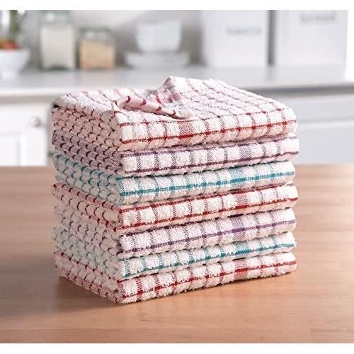 Lot 6 Torchons Vaisselle 100% Coton Carreaux XL 70x50 Cm - Absorbants, Cuisine, Restaurant, Bar - Mélange Couleurs
