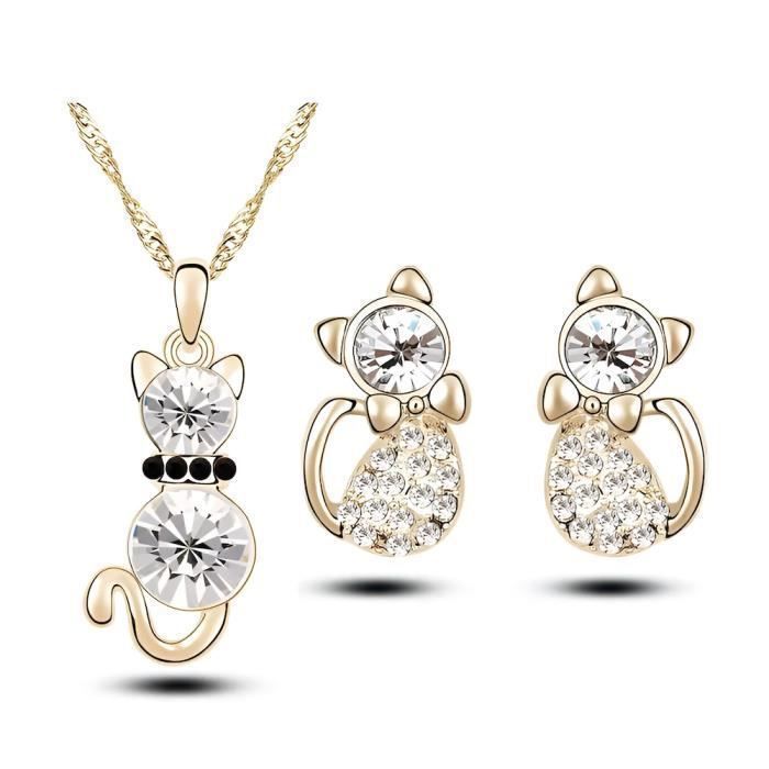 Sets Parure Bijoux Chat Cristal Swarovski Violet Plaque Or Blanc 750 Sieraden En Horloges Unnit Com Br