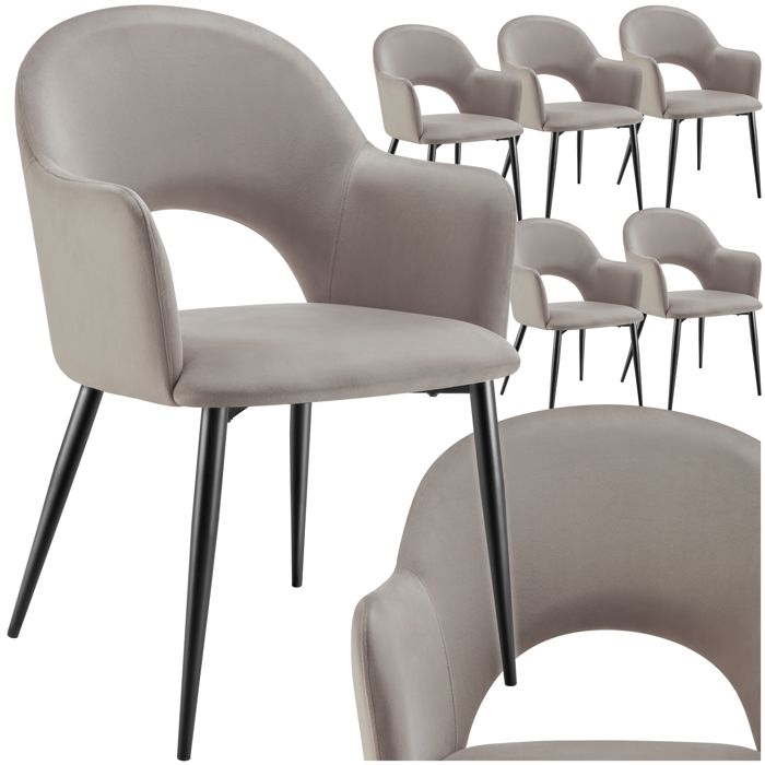 Chaise - TECTAKE - Lot de 6 fauteuils SACHEL aspect velours rembourré avec pieds en acier revêtus 57 x 615 x 875 cm - Taupe