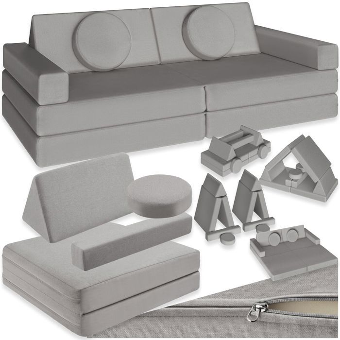 Canapé de jeu - TECTAKE - Canapé de jeu LILLY en polyuréthane au rembourrage épais avec fonction de couchage 160 m - Gris