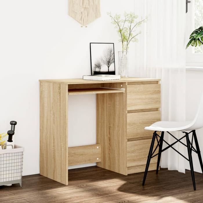 Bureau - TMISHION - PAL801376 - Chêne sonoma - 90x45x76 cm - 3 tiroirs