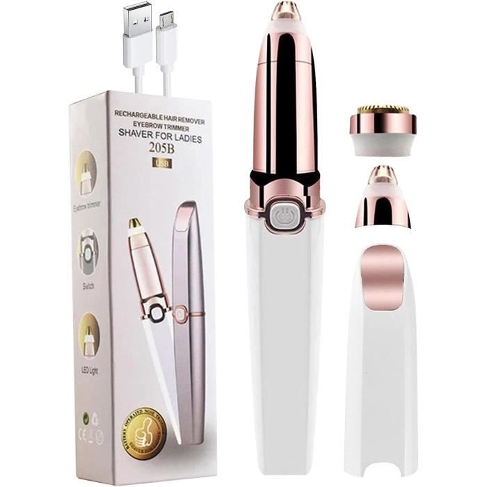 Stylo épilateur électrique 2 En 1 Pour Sourcils Et Visage - Mini Rasoir Précis, Couleur Noire