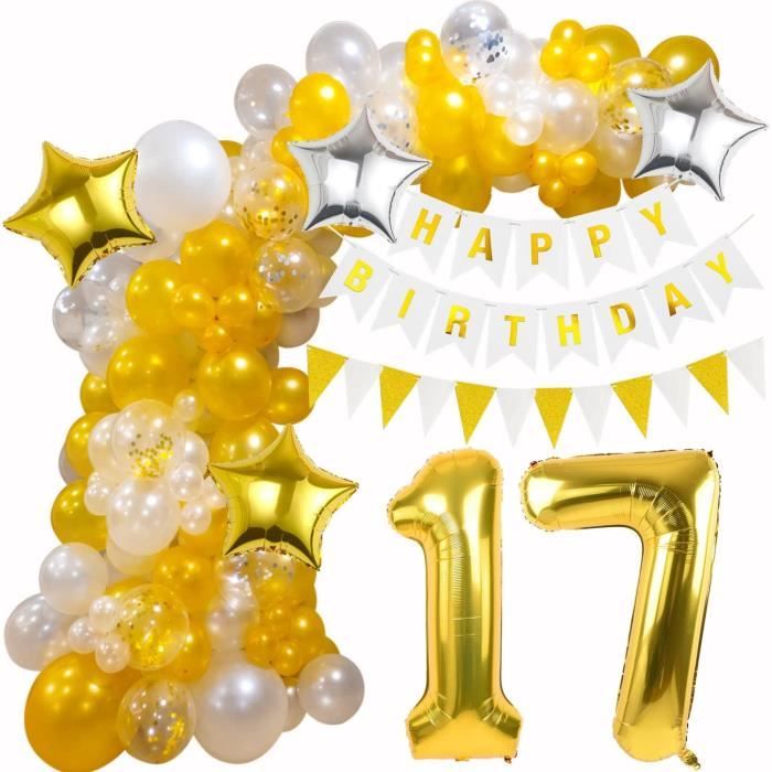 Arche Ballons 17 Ans Anniversaire Fille Garcon Décorations Blanc Or