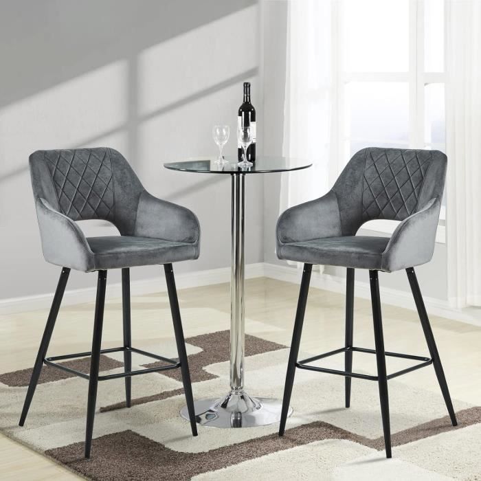 Tabourets De Bar JaHECOME - Lot De 4, Velours Orange, Dossier Et Accoudoirs Rembourrés