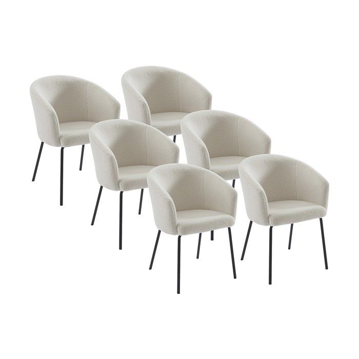 Lot de 6 chaises avec accoudoirs en tissu bouclette et métal - Crème - MORONI