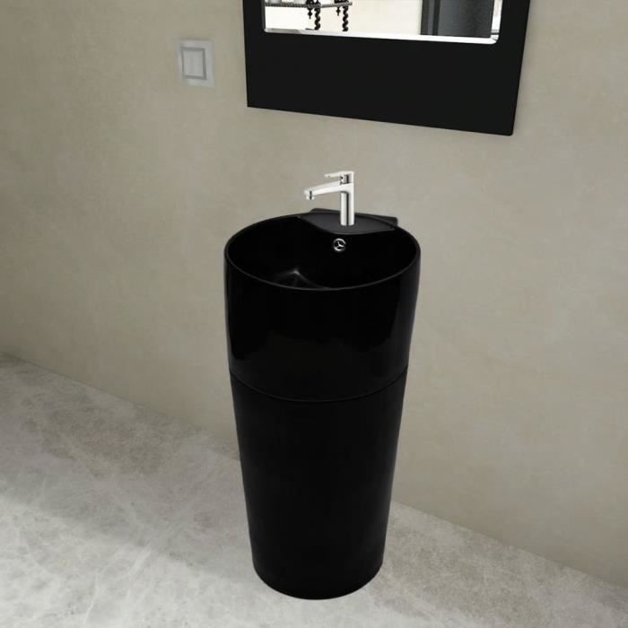 Vasque à trou de trop-plein/robinet céramique Noir - VIDAXL - Rond - 41 cm - 40 cm - A poser