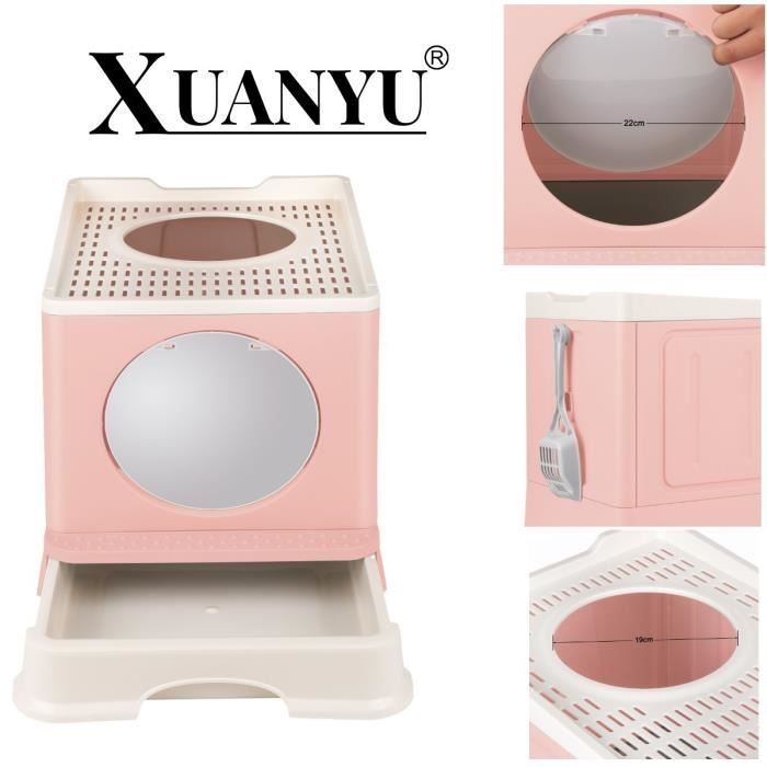 Comparer les prix de XUANYU Bac à litière pour chat avec couvercle, pliable, avec porte avant et entrée par le haut, nettoyage facile (rose, 48*39*34cm)