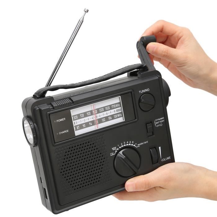 GOTOTOP Radio à manivelle Radio météo multifonction SOS 4 alimentation AM FM NOAA radio d