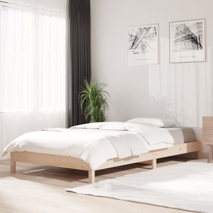 Lit empilable en bois de pin massif - ZERODIS - YP014 - Blanc - 100x200 cm - Classique - Intemporel