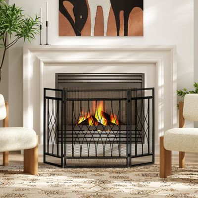 Pare-feu Cheminée Kunovo 96x78cm - Double Porte, Fer Massif | Protection Enfants Et Animaux, Style Rustique