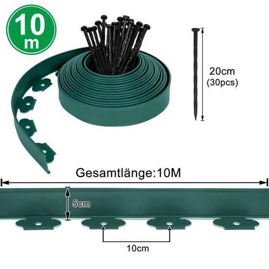Bordure De Pelouse Flexible Plastique 15m Anthracite - Hauteur 9,6cm - Stable Et Anti-racines