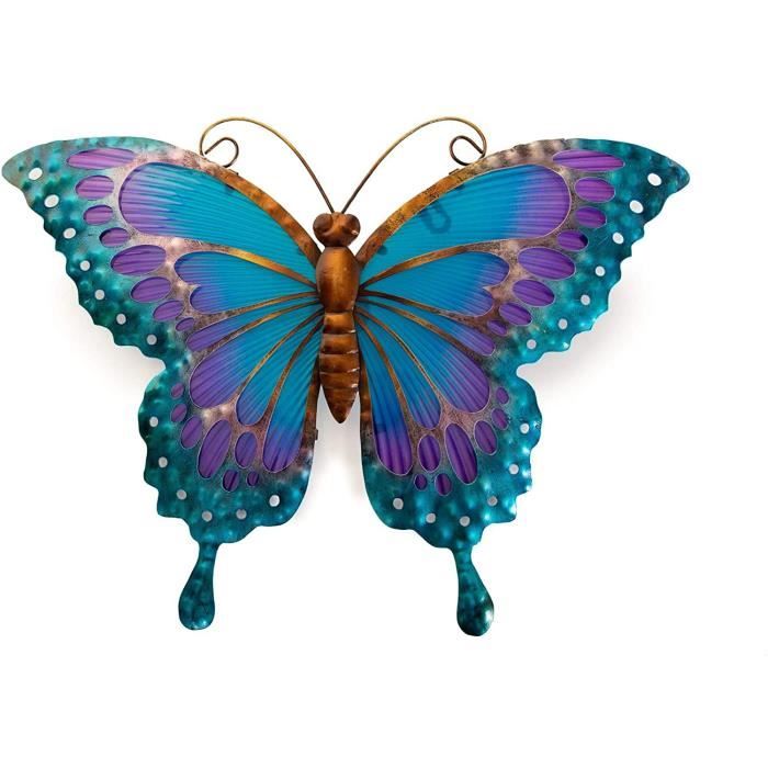 Grand Papillon en Verre et métal pour décoration Murale de Jardin  Bleu-Violet 44 x 33 cm[J302] - Cdiscount Maison