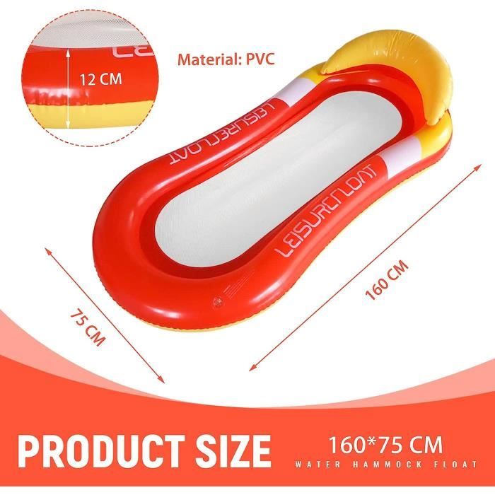 Hamac Gonflable Avec Filet Et Appui-tête – Matelas Piscine – Pour Adulte – Flottabilité 120 Kg – Plage Et Fête