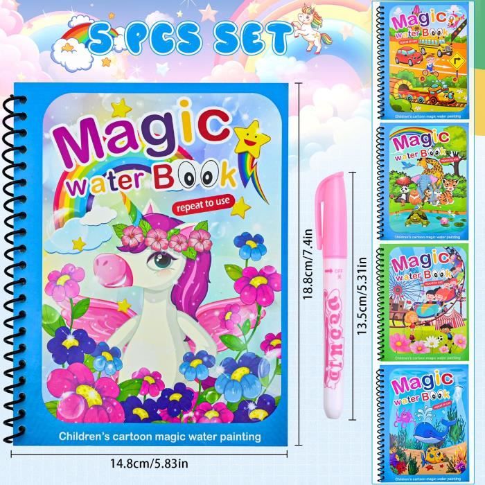 Kit Dessin Enfant Sans Tache Magic Water Book 6 Pièces Livre Dessin Magique à L'Eau Avec 6 Stylos - Cadeau Enfant 3 Ans Kit Dessin Enfant Sans Tache Magic Water Book 6 Pièces Livre Dessin Magique à L'Eau Avec 6 Stylos - Cadeau Enfant 3 Ans