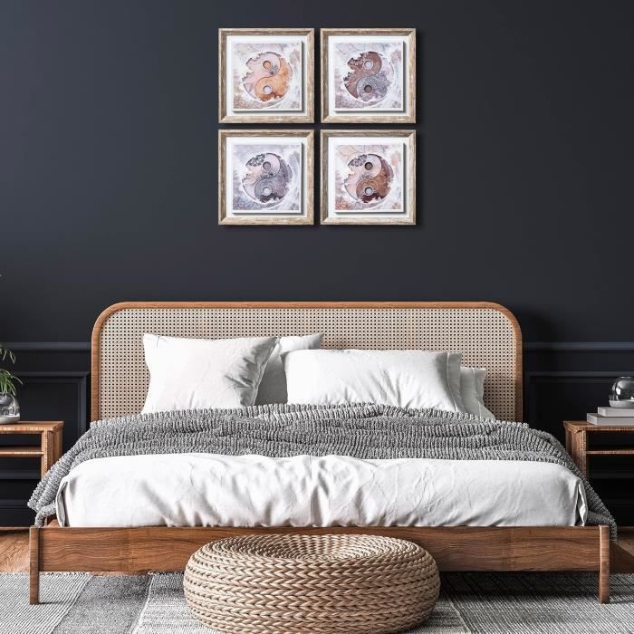 DekoArte Tableaux Muraux Minimalistes Bois 50x70cm - Lot De 3 Avec Cadre Noir | Déco Salon Moderne
