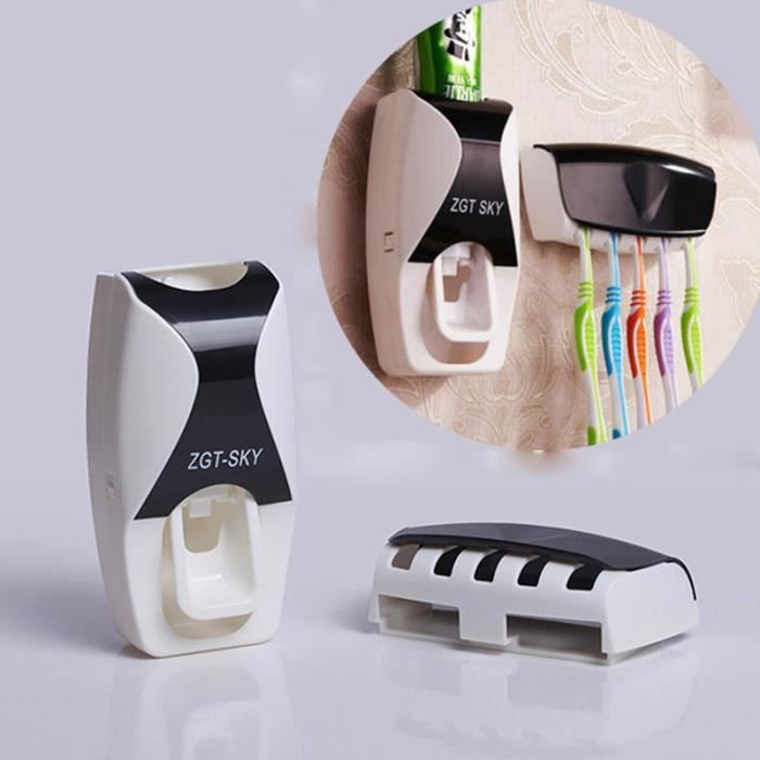 Refein Porte-Brosse à Dents Murale Double Distributeur Dentifrice - 6 Compartiments + 3 Tasses + Tiroir - Noir