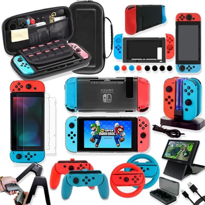 Périphériques Gamers,Ensemble d'accessoires de jeu pour Nintendo Switch,sac  de transport,de voyage,Joycon,housse - Type Red Set 4