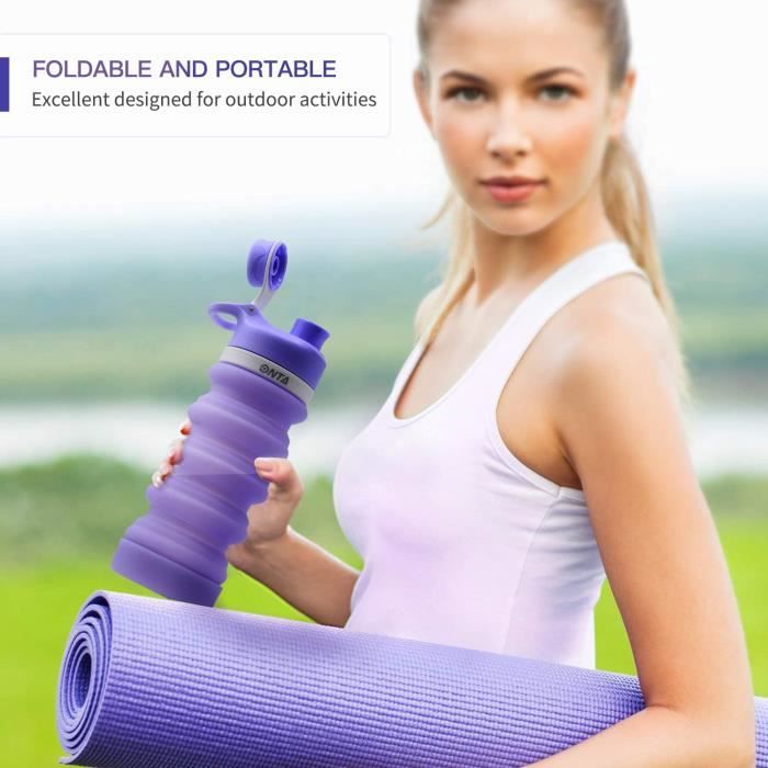 Gourde Retractable BEAUTAIL Bouteille D'eau Pliable En Silicone - 610 Ml - Légère, Réutilisable, étanche - Pour Voyage, Camping, Randonnée, Cyclisme, Yoga, Sports De Plein Air (Bleu Gourde Compacte Voyage