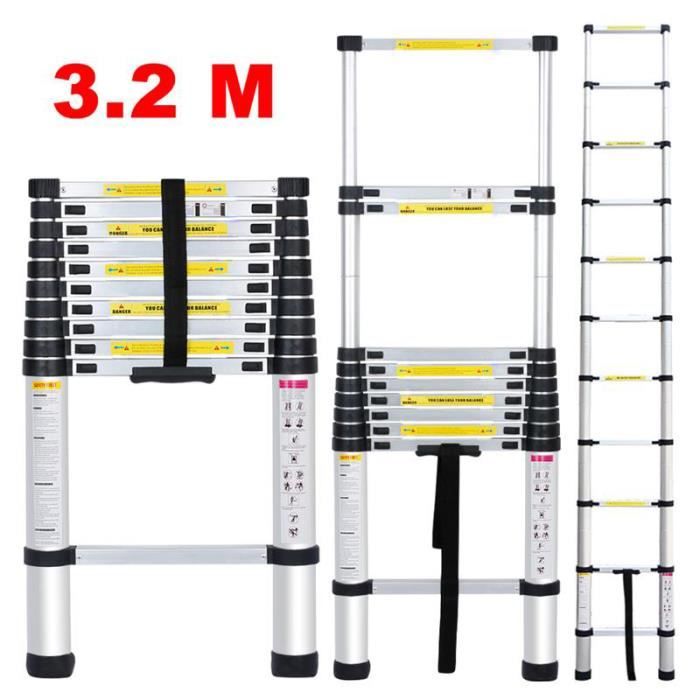 Finether 3.2M Échelle Télescopique en Aluminium Certifiée EN131 11 ...
