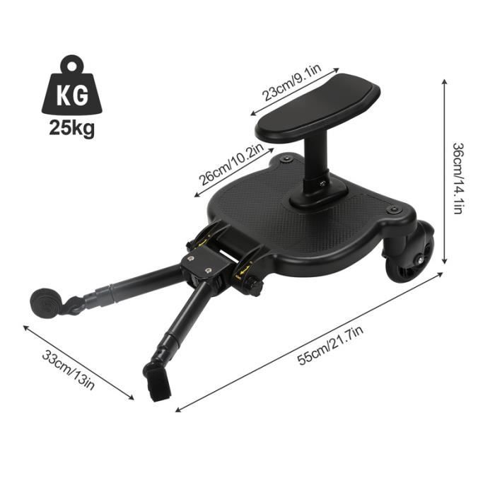 Adaptateur Planche à Roulettes Universel Loohacp - Marchepied Pour Poussette, Charge Max 25 Kg, Siège Amovible & Réglable