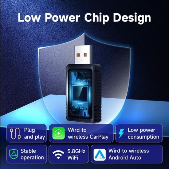 Adaptateur CarPlay Sans Fil Pour Voiture - Plug & Play, Compatible IOS 11+ Et Android Auto - Pour Voitures Avec CarPlay Câblé D'origine (2016+)