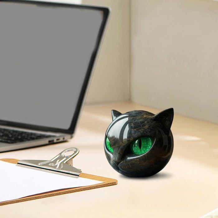 Sculpture De Chat De Luxe En Pierre – Figurine De Chat En Résine De 8 Cm Avec De Grands Yeux | Décoration De Tête D'animal En Papier Pour Salon, Bureau, étagère, Table