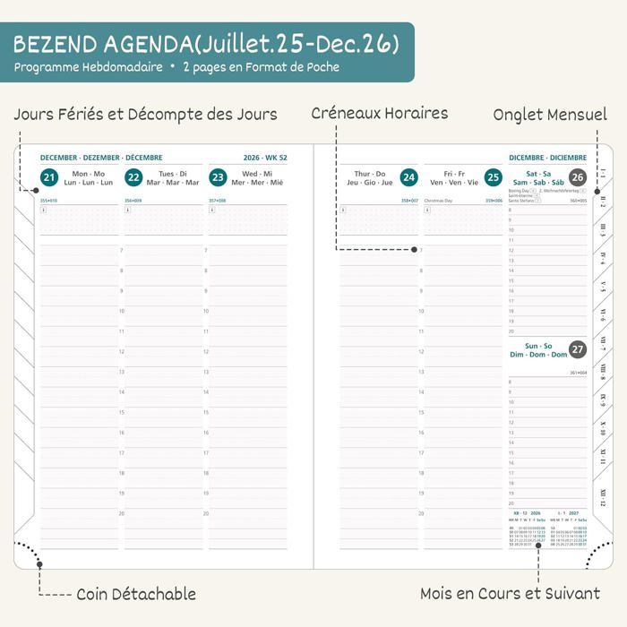 Agenda A4 2026 Relié Semaine à Vue - Tallon, Couleur Au Choix, Neuf