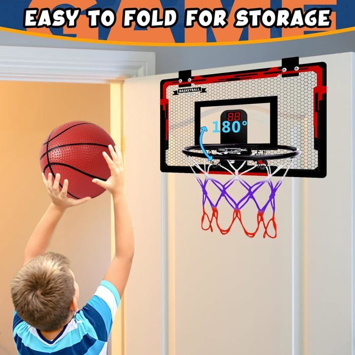 Panier Basket Enfant BOPEUY - Kit Complet 4 Ballons - Intérieur/extérieur Jeu Enfant Sportif Cadeau Garçon Fille