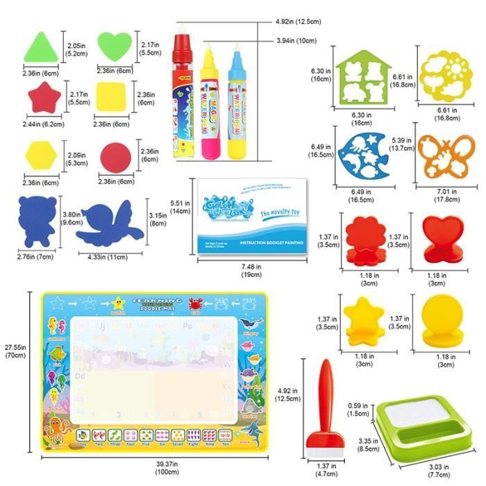 DICLLY Tapis Dessin Eau Réutilisable Enfant 120x90cm - Kit Complet Avec Stylos Et Accessoires